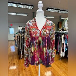 Anthropologie Conditions Apply Inreiza Top Multicolored Block Line Blouse Boho